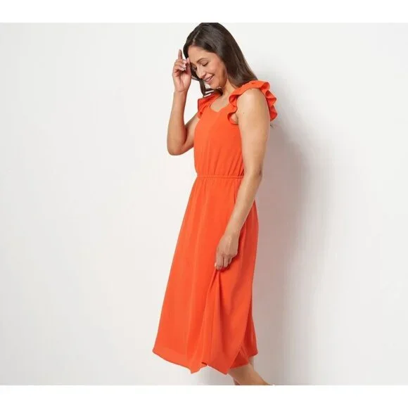 Girl With Curves | Dresses | Girl With Curves Petite Chiffon Ruffle Midi  Dress Size 3xp Tangerine A51559 New | Poshmark